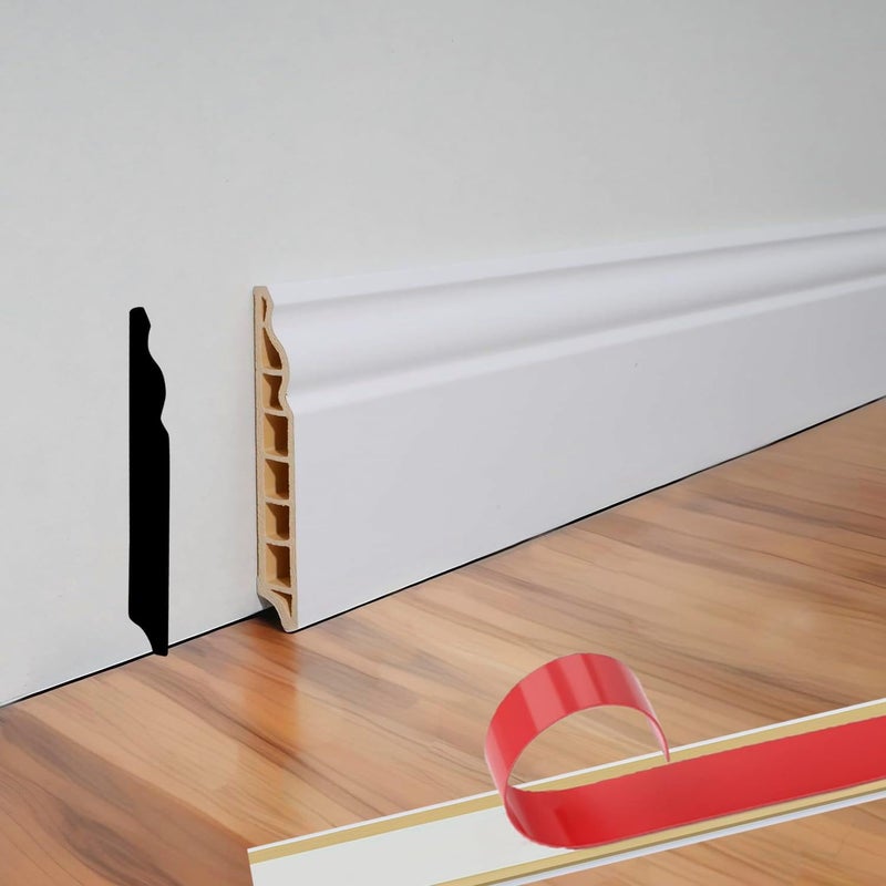 TRAIN2 ART Wall Baseboard Molding Trim,8-Pack of 48 x 3.27 Inch,Peel and Stick High Impact Finish Molding Panel Skirting Board for Home Decor,32 Feet (White 2) - Image 1